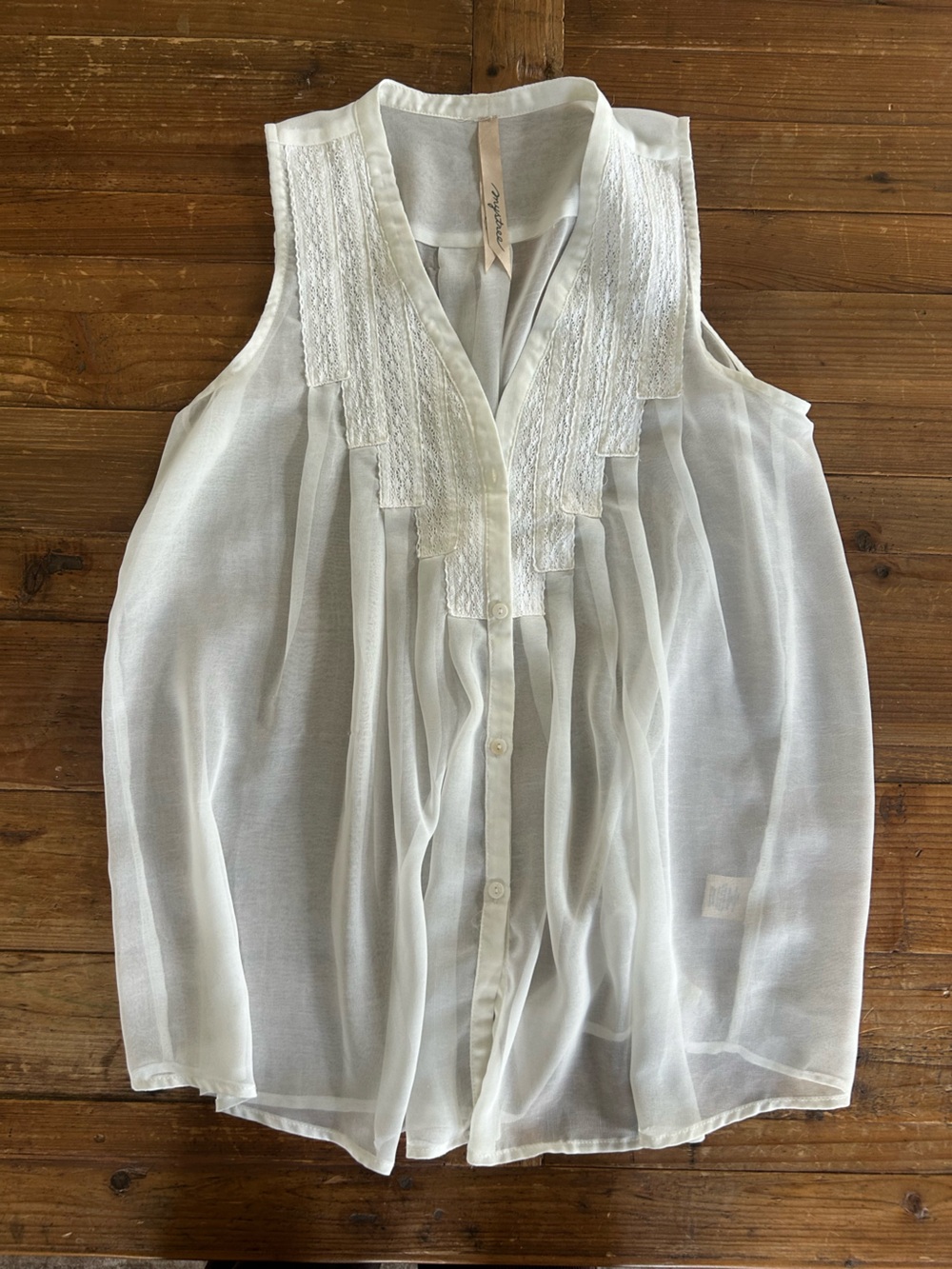 Mystree Sheer White Lace-Trim Blouse